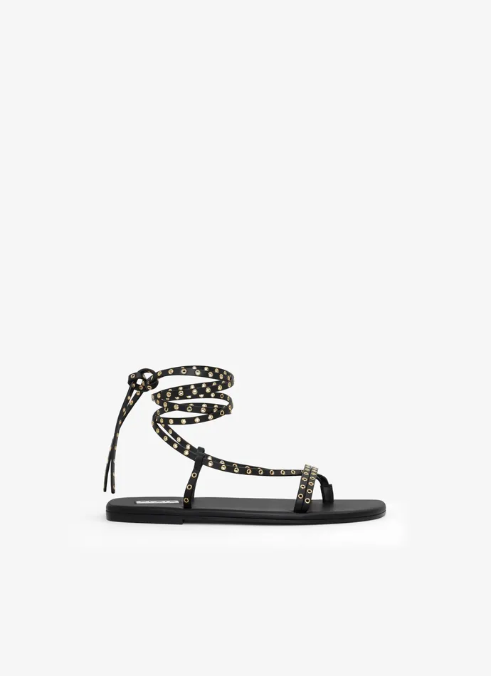 Black MARSA FLAT SANDALS IN CALFSKIN Women Alaa Flat Shoes