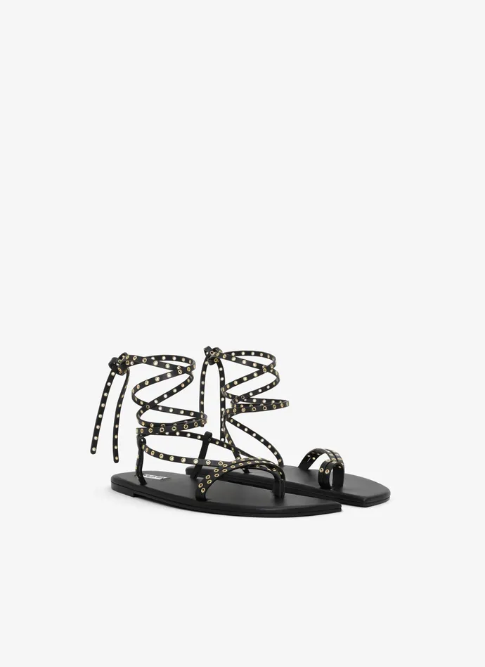 Black MARSA FLAT SANDALS IN CALFSKIN Women Alaa Flat Shoes
