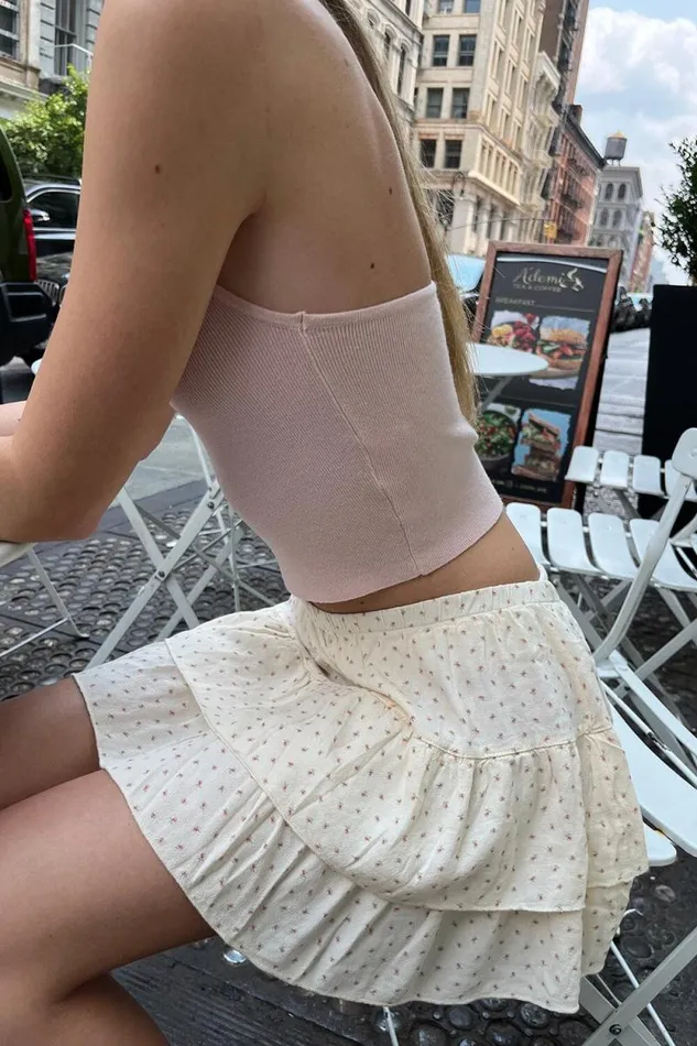 Brandy Melville Bottoms Izzy Floral Mini Skirt Ivory With Rose Pink Floral 8211 Women