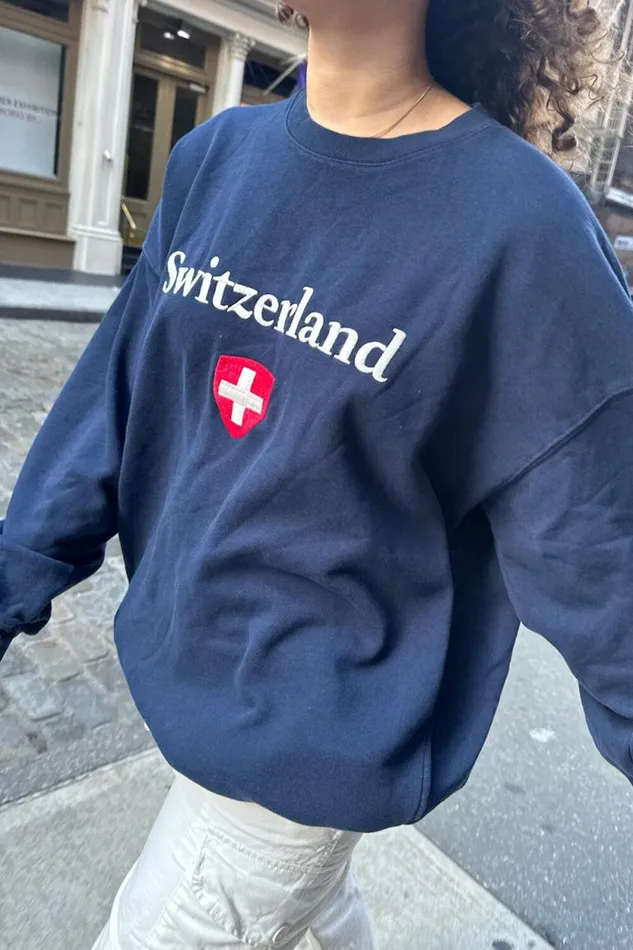 Brandy Melville Sweatpants and Sweatshirts Erica Switzerland Sweatshirt Classic Navy 8211 Women