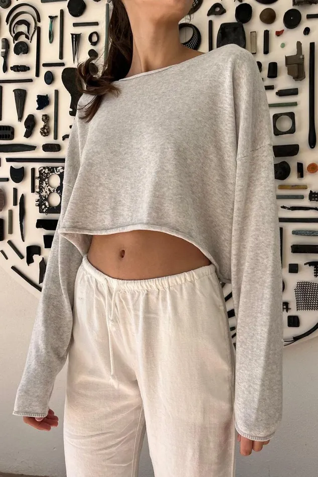 Brandy Melville Tops Cameron Cropped Sweater Silver Grey 8211 Women