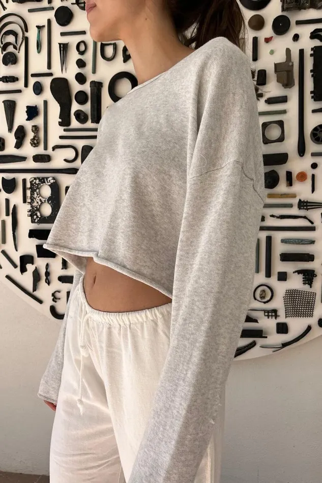 Brandy Melville Tops Cameron Cropped Sweater Silver Grey 8211 Women