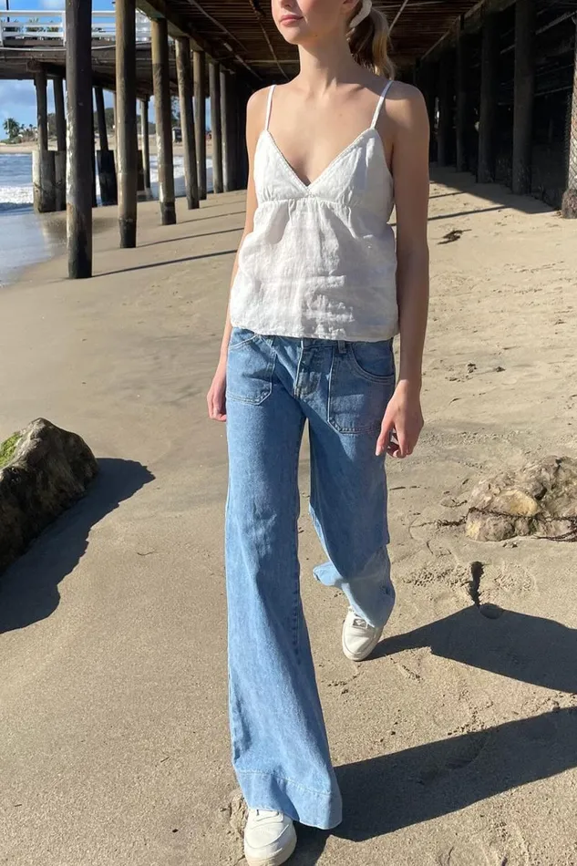 Brandy Melville Tops Edith Linen Tank Natural White 8211 Women