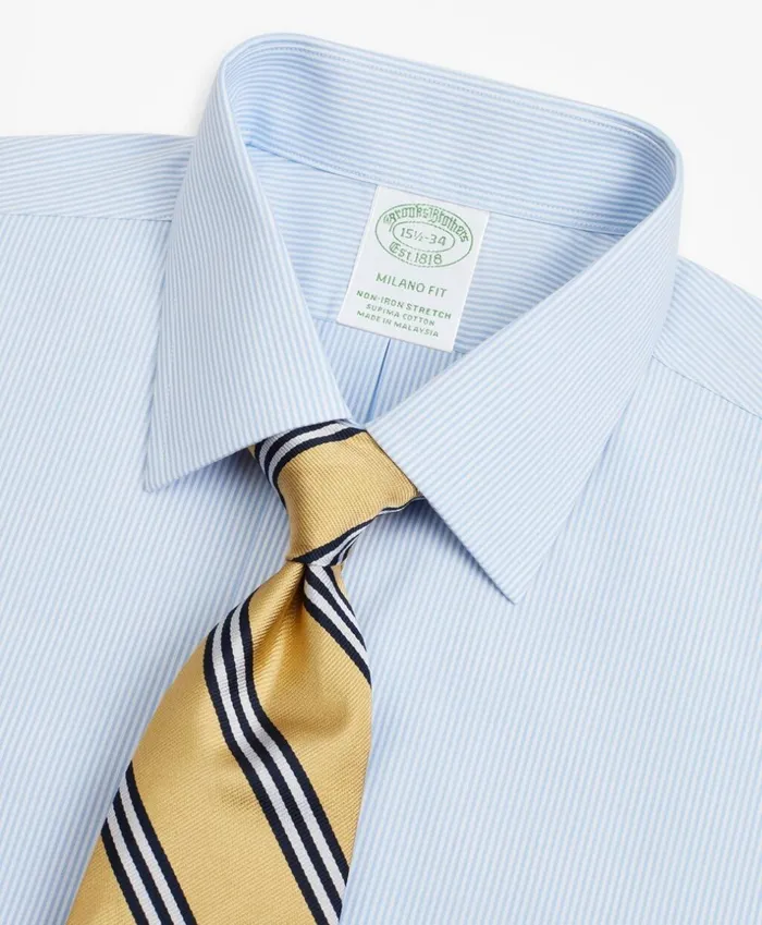 Brooks Brothers Dress Shirts Stretch Milano SlimFit Dress Shirt NonIron Poplin Ainsley Collar Fine Stripe Light Blue 8211 Men Brooks Brothers Dress Shirts Stretch Milano SlimFit Dress Shirt NonIron Poplin Ainsley Collar Fine Stripe Light Blue 8211 Men