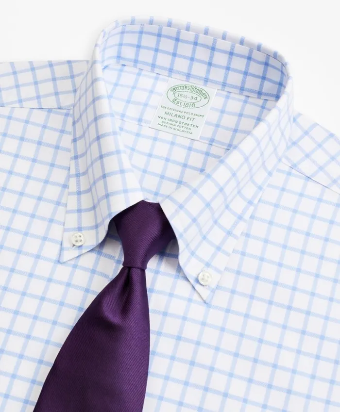 Brooks Brothers Dress Shirts Stretch Milano SlimFit Dress Shirt NonIron Twill ButtonDown Collar Grid Check Light Blue 8211 Men Brooks Brothers Dress Shirts Stretch Milano SlimFit Dress Shirt NonIron Twill ButtonDown Collar Grid Check Light Blue 8211 Men