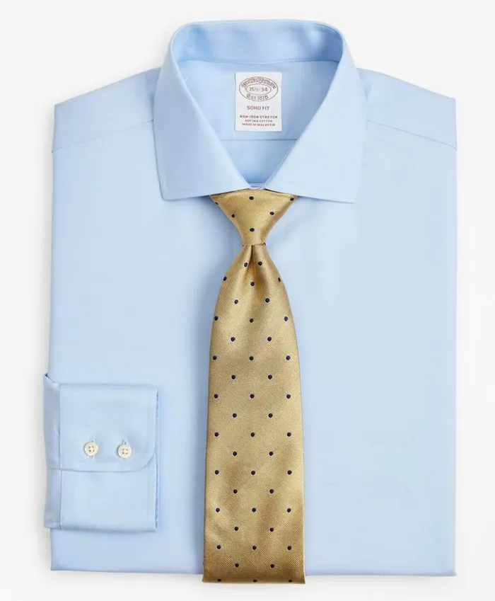 Brooks Brothers Dress Shirts Stretch Soho ExtraSlimFit Dress Shirt NonIron Twill English Collar Light Blue 8211 Men