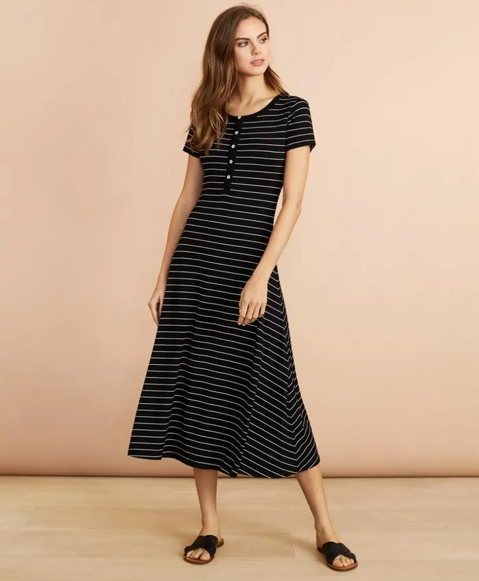 Brooks Brothers Dresses Striped Jersey Midi Dress Blackwhite 8211 Women