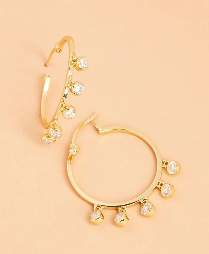 Brooks Brothers Jewelry DemiFine CrystalPendant Hoop Earrings Gold 8211 Women