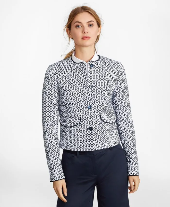 Brooks Brothers Petites Petite Floral Jacquard Cropped Jacket Navy 8211 Women Brooks Brothers Petites Petite Floral Jacquard Cropped Jacket Navy 8211 Women
