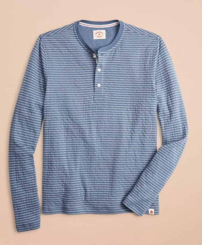 Brooks Brothers Polos and TShirts Striped DoubleKnit LongSleeve Henley Teal 8211 Men