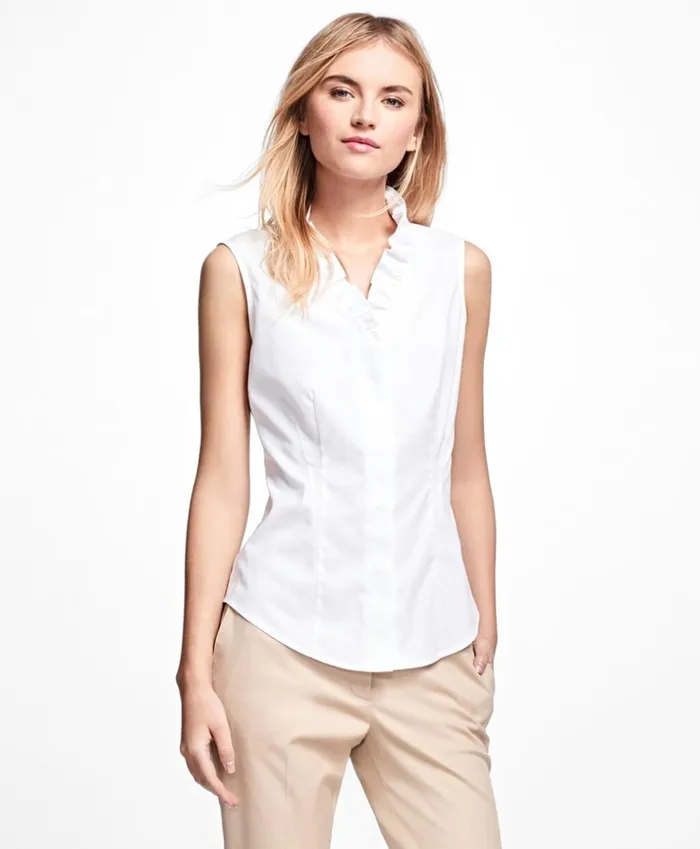 Brooks Brothers Shirts and Tops NonIron Sleeveless Ruffled Blouse White 8211 Women