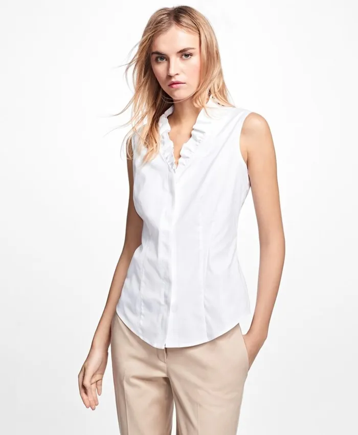Brooks Brothers Shirts and Tops NonIron Sleeveless Ruffled Blouse White 8211 Women Brooks Brothers Shirts and Tops NonIron Sleeveless Ruffled Blouse White 8211 Women
