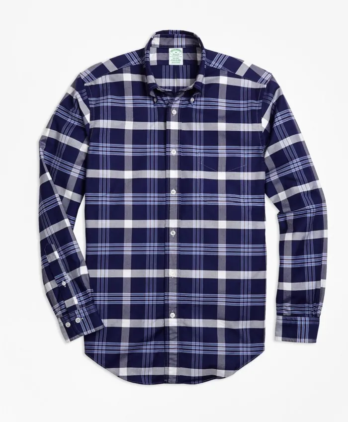 Brooks Brothers Sport Shirts Milano Fit Oxford BB10 Plaid Sport Shirt Navy 8211 Men