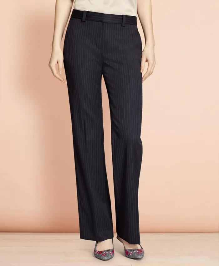 Brooks Brothers Suit Separates WideLeg Pinstripe Stretch Wool Trousers Navy 8211 Women