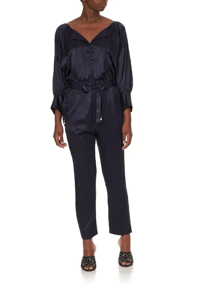 Camilla Modest Clothing Women Raglan Sleeve Button Up Top Luxe Navy