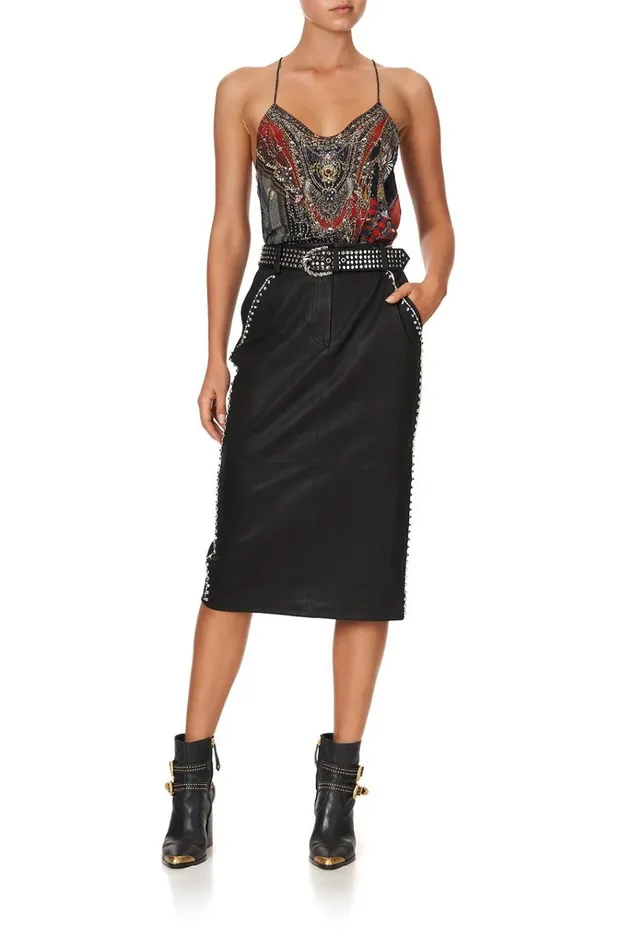 Camilla Skirts Women Belted Leather Skirt Leather