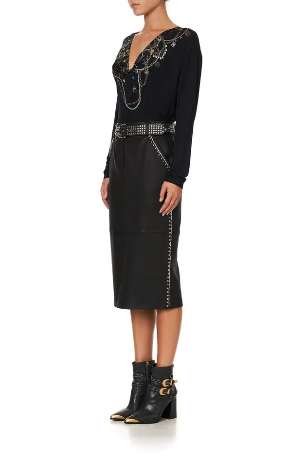 Camilla Skirts Women Belted Leather Skirt Leather