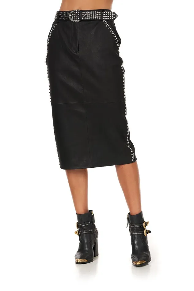 Camilla Skirts Women Belted Leather Skirt Leather
