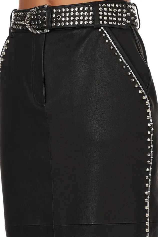 Camilla Skirts Women Belted Leather Skirt Leather