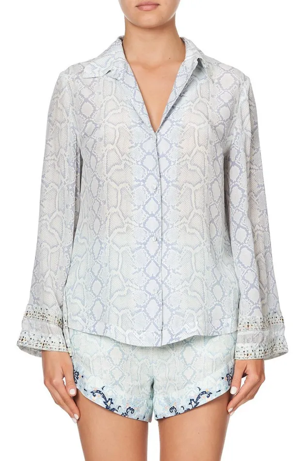 Camilla Tops Women Button Down Shirt With Contrast Bush Diamond