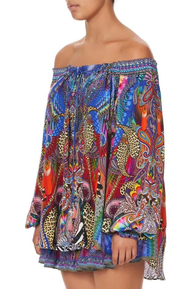 Camilla Tops Women Neck Tie Gathered Blouse Psychedelica