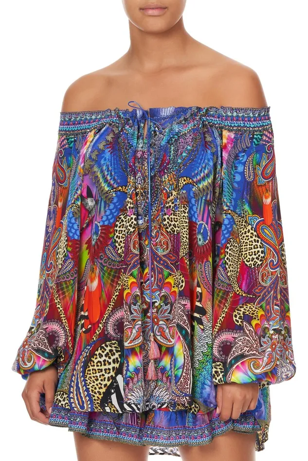 Camilla Tops Women Neck Tie Gathered Blouse Psychedelica