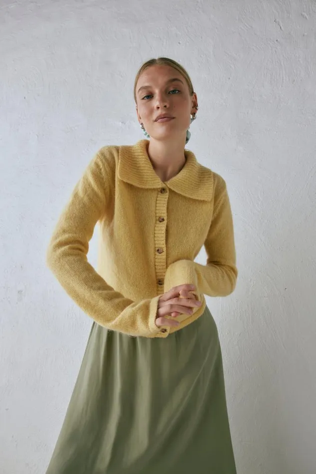 Cardigans Women VRG GRL Avery Knit Cardigan Lemon Cardigans Women VRG GRL Avery Knit Cardigan Lemon