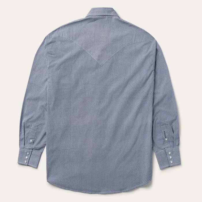 Classic Cut Men Stetson Blue Deco Geo Print Western Shirt Blue