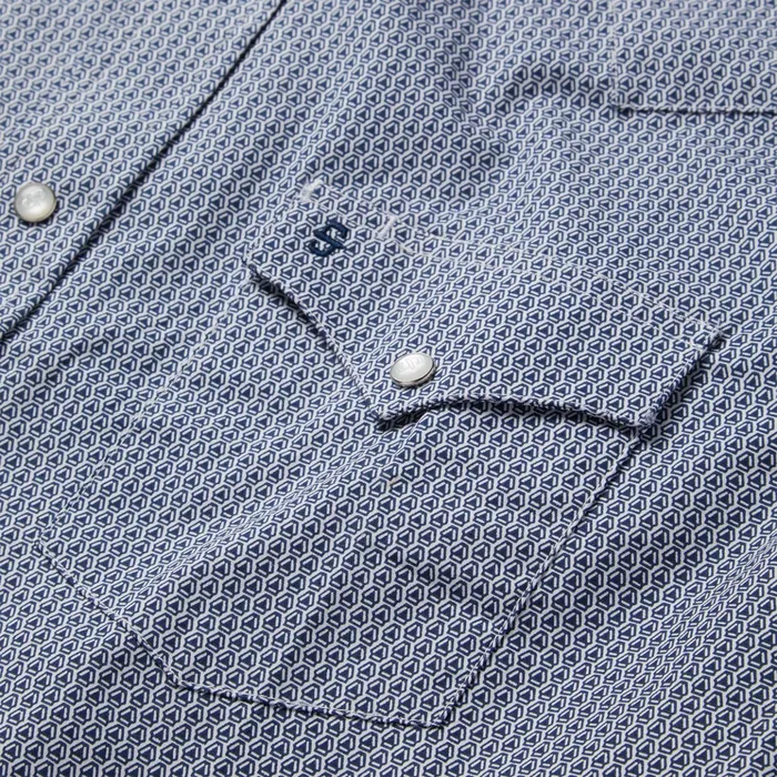 Classic Cut Men Stetson Blue Deco Geo Print Western Shirt Blue