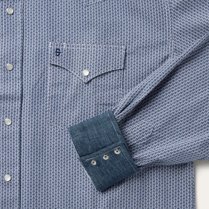 Classic Cut Men Stetson Blue Deco Geo Print Western Shirt Blue