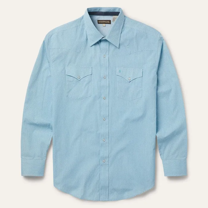 Classic Cut Men Stetson Geo Western Shirt Blue
