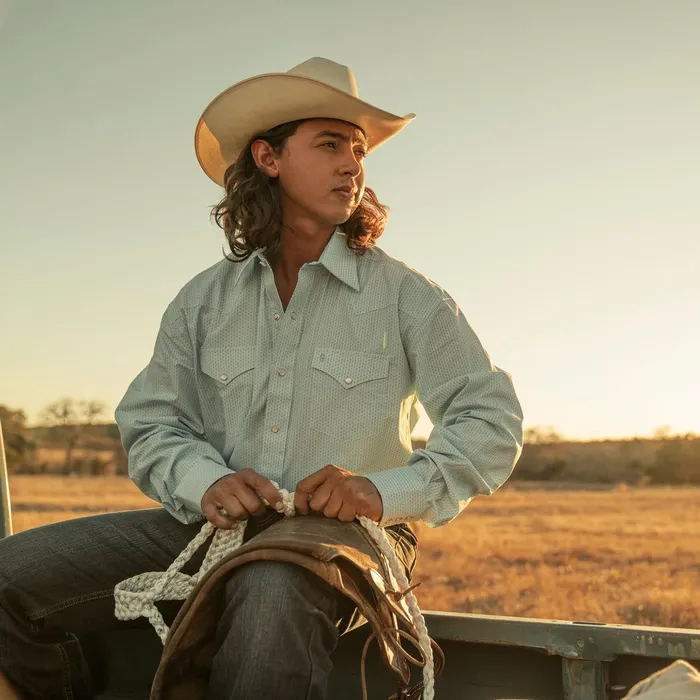 Classic Cut Men Stetson Geo Western Shirt Blue