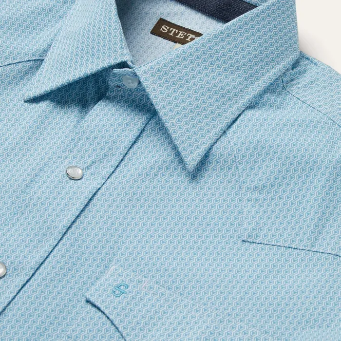 Classic Cut Men Stetson Geo Western Shirt Blue