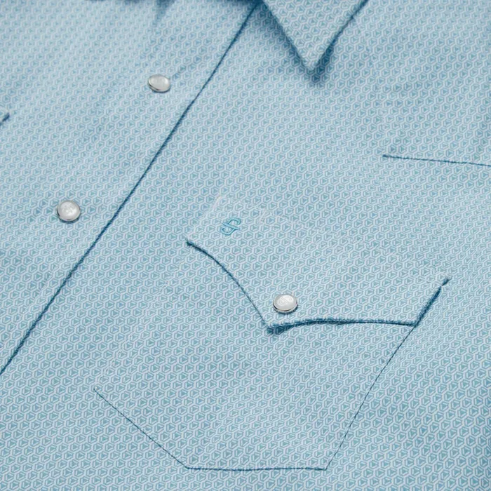 Classic Cut Men Stetson Geo Western Shirt Blue