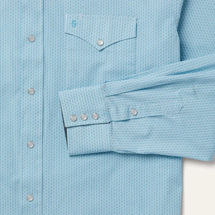 Classic Cut Men Stetson Geo Western Shirt Blue