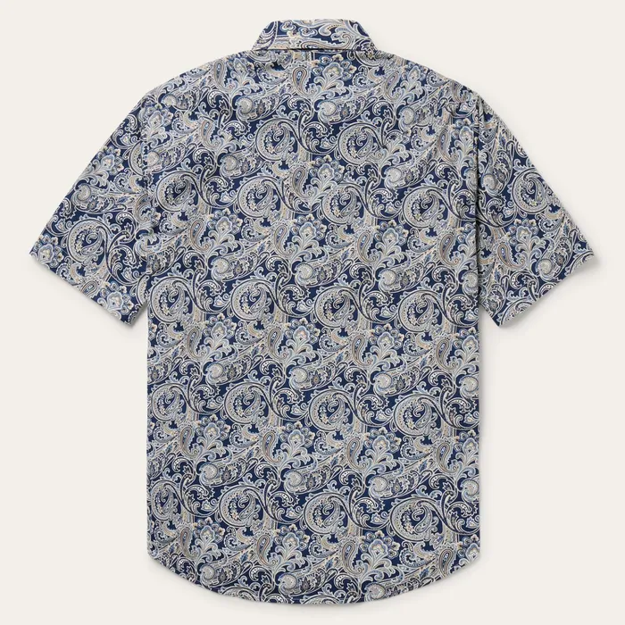 Classic Cut Men Stetson Greenspring Paisley Short Sleeve Western Shirt Blue