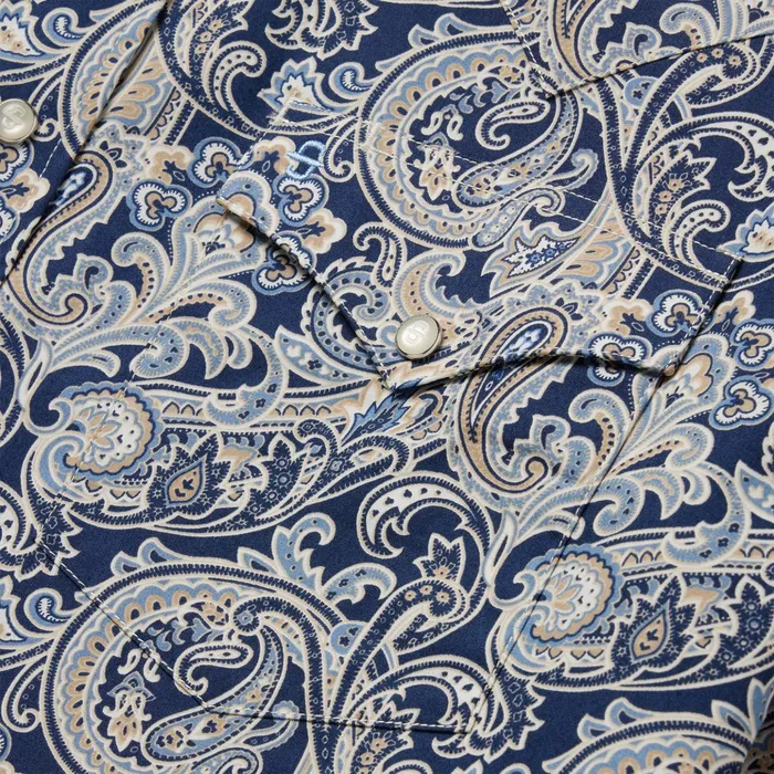 Classic Cut Men Stetson Greenspring Paisley Short Sleeve Western Shirt Blue