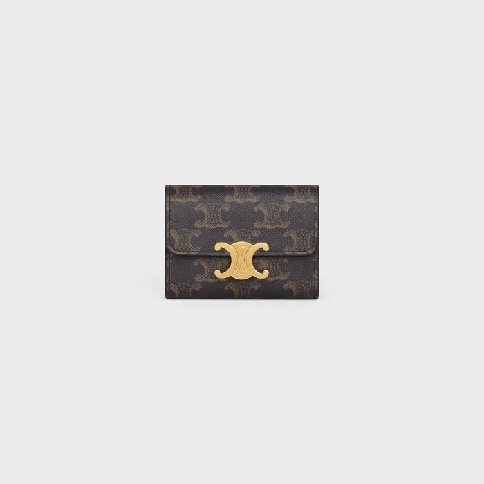 Compact Wallet With Coin Triomphe In Triomphe Canvas Tan Women CELINE TRIOMPHE CANVAS