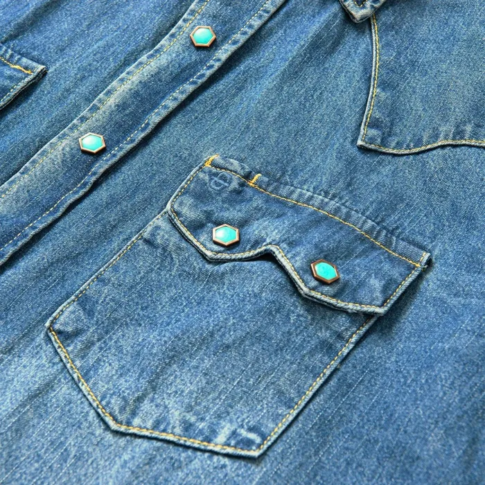 Denim Shirts Men Stetson Turquoise Snap Western Denim Shirt Blue