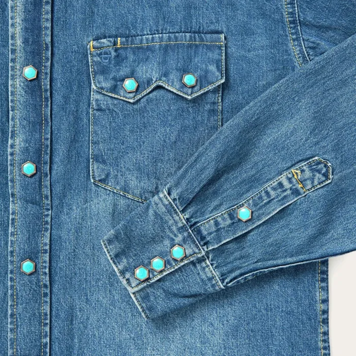 Denim Shirts Men Stetson Turquoise Snap Western Denim Shirt Blue