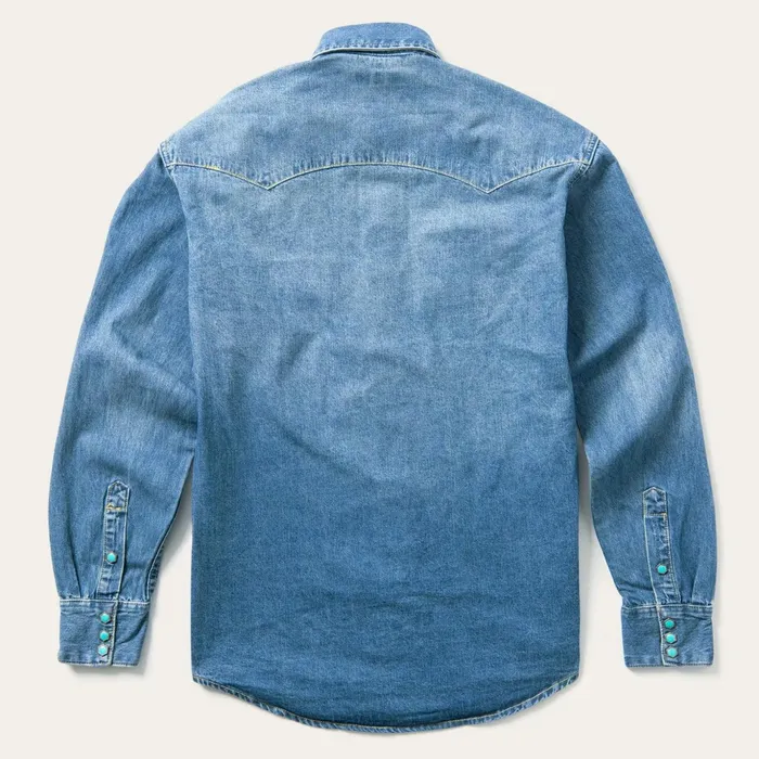 Denim Shirts Men Stetson Turquoise Snap Western Denim Shirt Blue