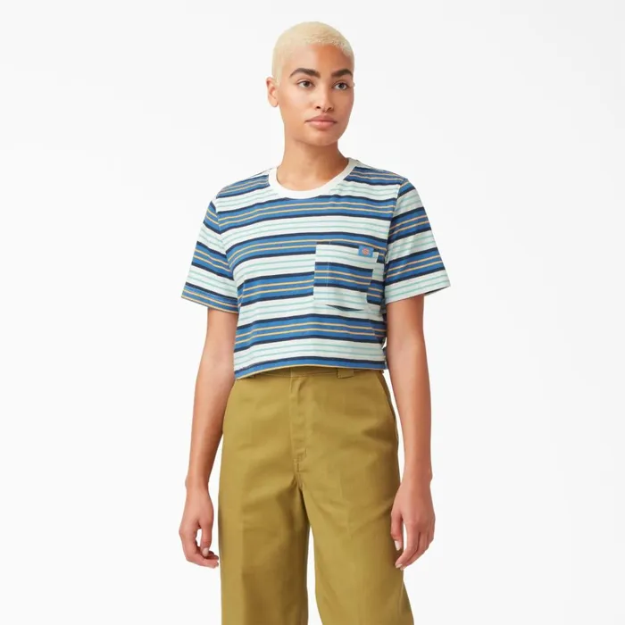 Dickies TShirts Womens Striped Cropped TShirt Cobalt Stripe Cobalt Stripe c2s 8211 Women Dickies TShirts Womens Striped Cropped TShirt Cobalt Stripe Cobalt Stripe c2s 8211 Women