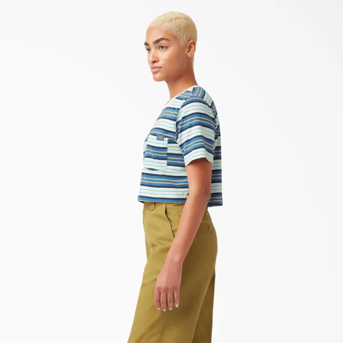 Dickies TShirts Womens Striped Cropped TShirt Cobalt Stripe Cobalt Stripe c2s 8211 Women
