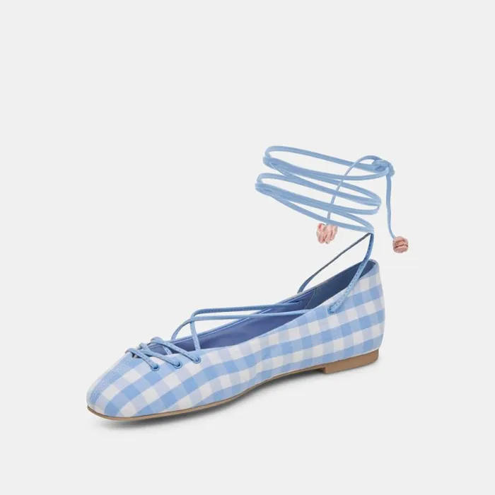 Dolce Vita Beate Ballet Flats White Blue Gingham Women Flats and Loafers