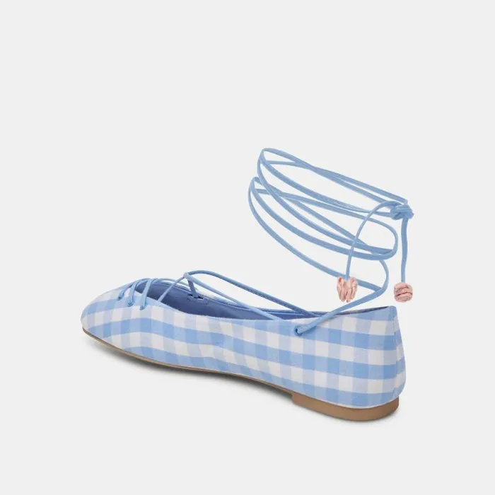 Dolce Vita Beate Ballet Flats White Blue Gingham Women Flats and Loafers