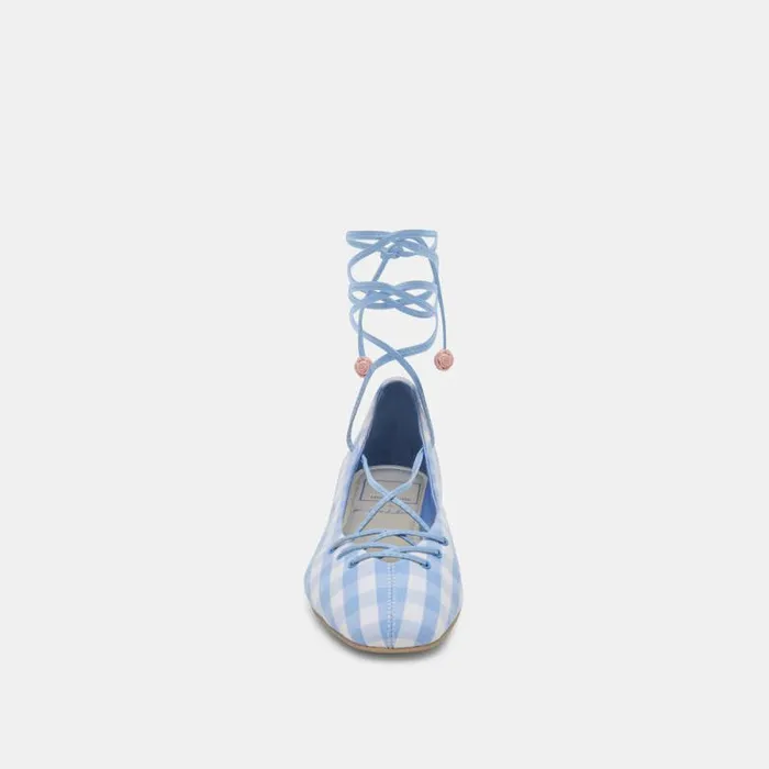 Dolce Vita Beate Ballet Flats White Blue Gingham Women Flats and Loafers