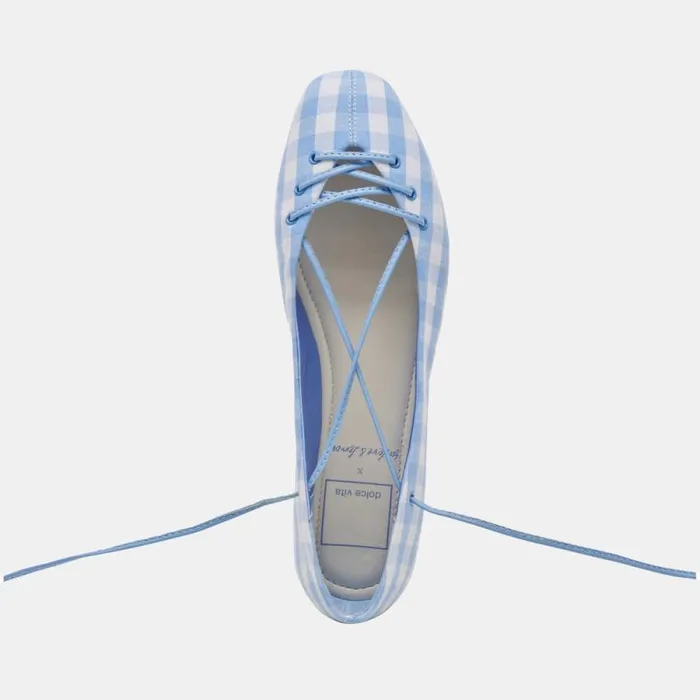 Dolce Vita Beate Ballet Flats White Blue Gingham Women Flats and Loafers