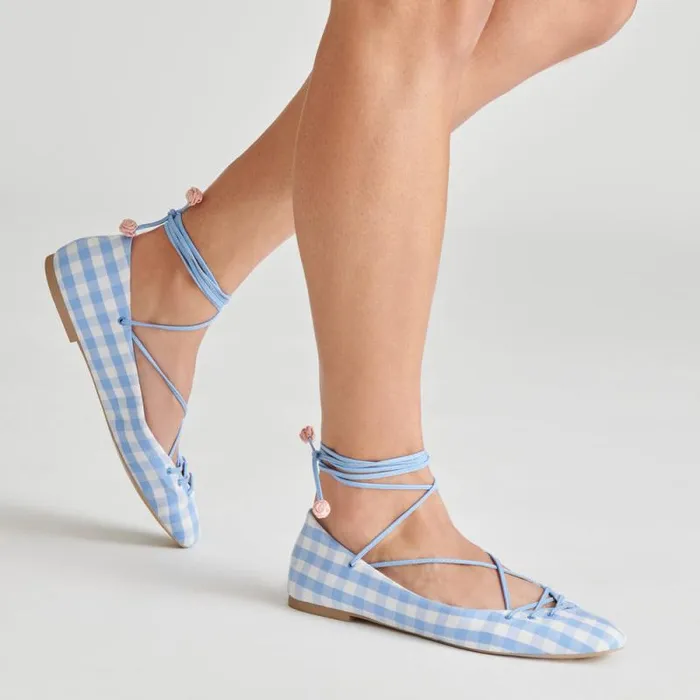 Dolce Vita Beate Ballet Flats White Blue Gingham Women Flats and Loafers