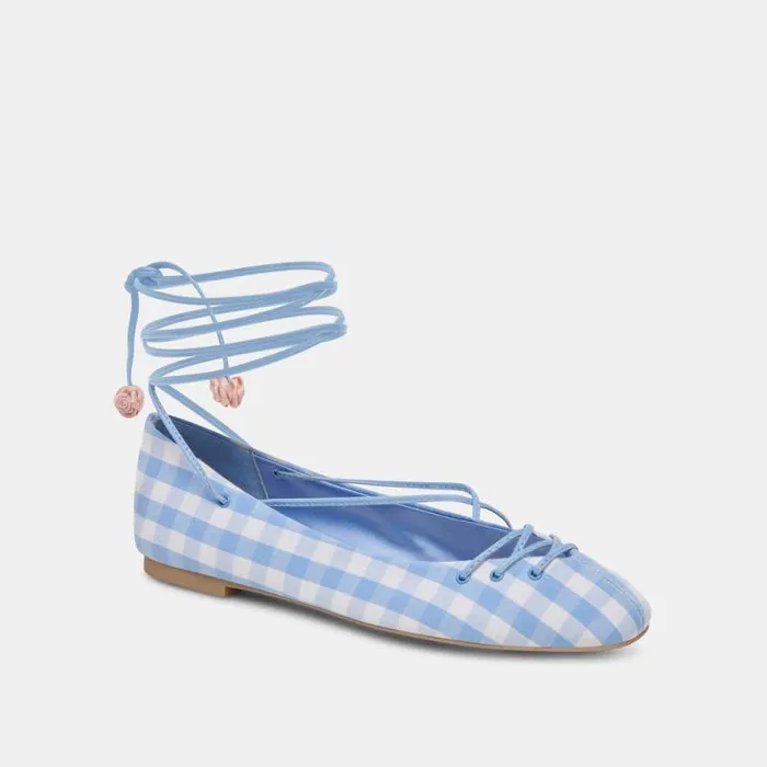 Dolce Vita Beate Ballet Flats White Blue Gingham Women Flats and Loafers