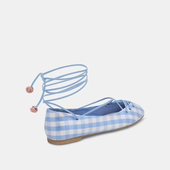 Dolce Vita Beate Ballet Flats White Blue Gingham Women Flats and Loafers